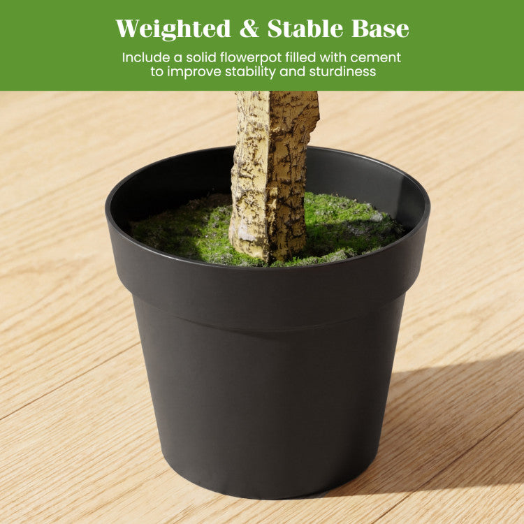 46-Inch Artificial Boxwood Topiary Tree Fake Potted Boxwood Tree with 5 Ball-Shaped Topiaries
