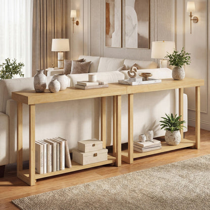 46 Inch Solid Wood Console Table 2-Tier Narrow Farmhouse Sofa Table