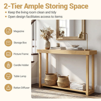 46 Inch Solid Wood Console Table 2-Tier Narrow Farmhouse Sofa Table