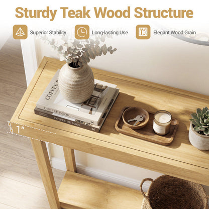 46 Inch Solid Wood Console Table 2-Tier Narrow Farmhouse Sofa Table