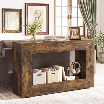47" 2-Tier Farmhouse Console Table with Open Storage Shelf for Living Room
