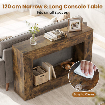 47" 2-Tier Farmhouse Console Table with Open Storage Shelf for Living Room