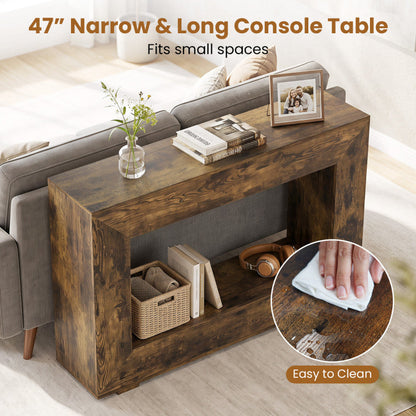 47" 2-Tier Farmhouse Console Table with Open Storage Shelf for Living Room