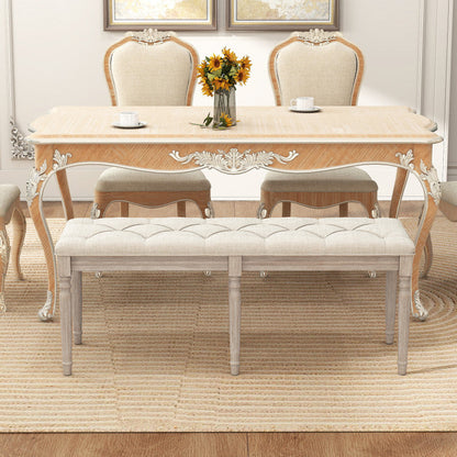 47.5 Inch Upholstered Bench with Carved Rubber Wood Legs and Padded Seat