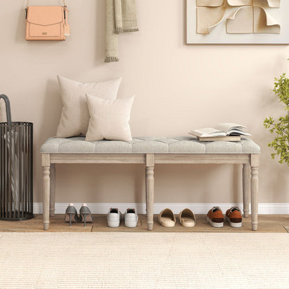 47.5 Inch Upholstered Bench with Carved Rubber Wood Legs and Padded Seat