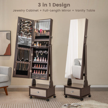 47 Inch Lockable Jewelry Cabinet Armoire with 3-Color LED Lights