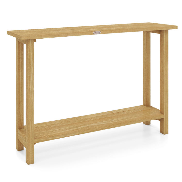 47 Inch Solid Wood Console Table with Teak Wood Frame and Storage Shelf