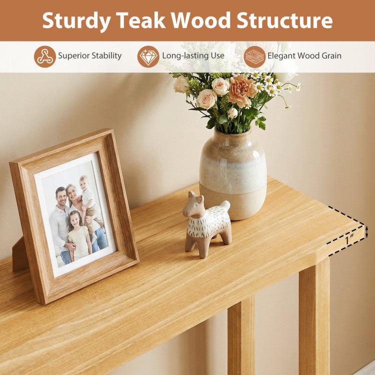 47 Inch Solid Wood Console Table with Teak Wood Frame and Storage Shelf