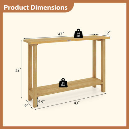 47 Inch Solid Wood Console Table with Teak Wood Frame and Storage Shelf