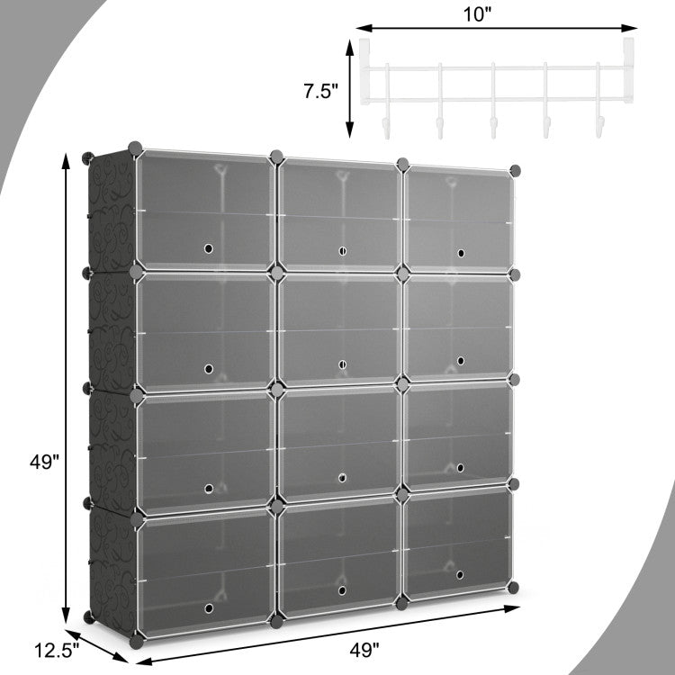 12-Cube 48 Pairs Portable Shoe Shelves with Hook