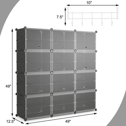 12-Cube 48 Pairs Portable Shoe Shelves with Hook