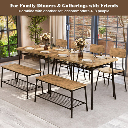 4 Piece Dining Table Set for 4 Metal Frame with Bench and 2 Chairs