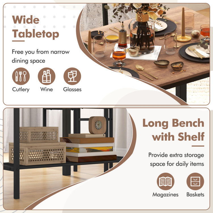 4 Pieces Rustic Dining Table Set with 2 Chairs and Bench