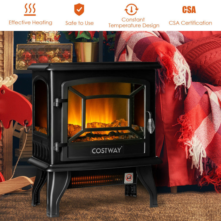17 Inch Freestanding Electric Stove Fireplace Heater with 3 Side View