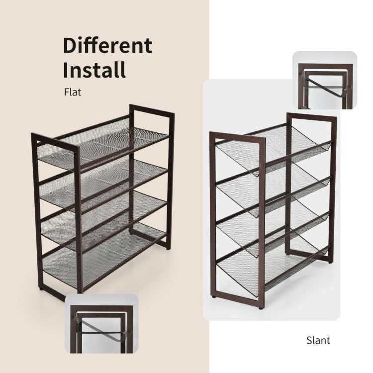 2/3/4 Tiers Flat and Slant Metal Shoe Rack for Entryway Hallway