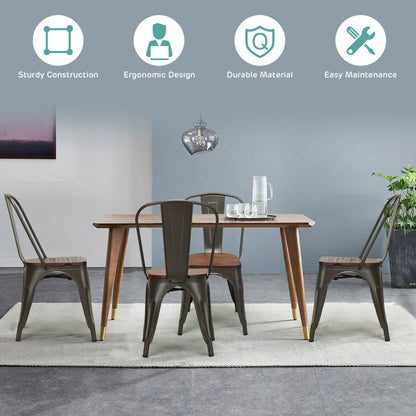 18 Inch Set of 4 Stackable Metal Dining Chair with Wood Seat