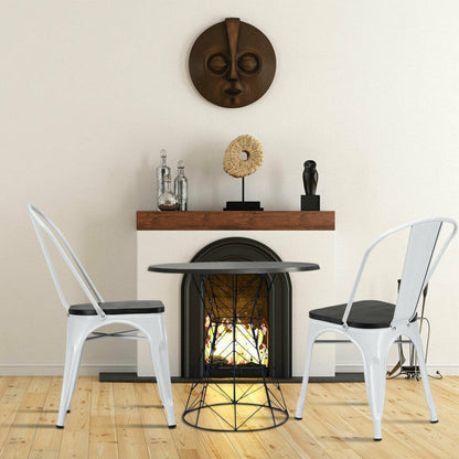 4 Pieces Tolix Style Metal Dining Chairs with Stackable Wood Seat