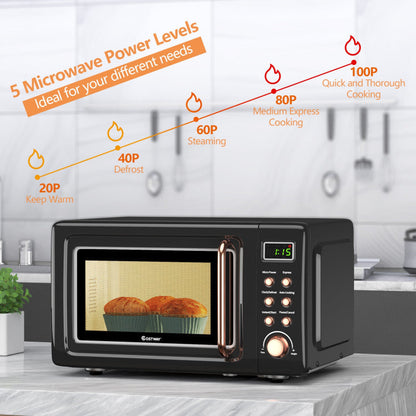 700W Retro Countertop Microwave Oven with 5 Micro Power and Auto Cooking Function