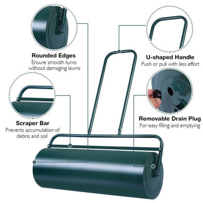 24 x 13 Inch Heavy-Duty Tow Lawn Roller Water Filled Metal Push Roller