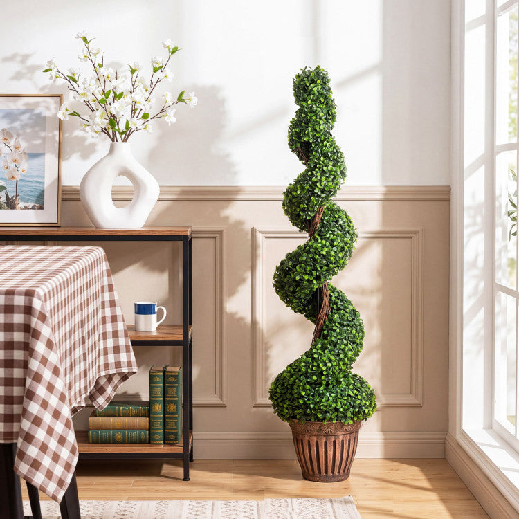4 Feet Artificial Boxwood Spiral Green Leaves Tree