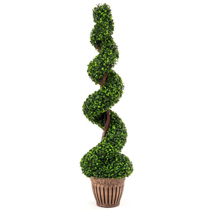 4 Feet Artificial Boxwood Spiral Green Leaves Tree