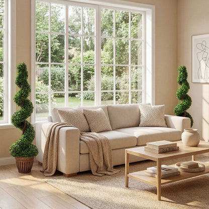 4 Feet Artificial Boxwood Spiral Green Leaves Tree