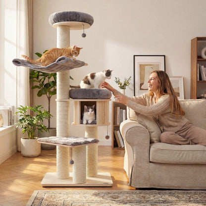 4-Layer 68.5-Inch Wooden Cat Tree Condo Activity Tower with Sisal Posts
