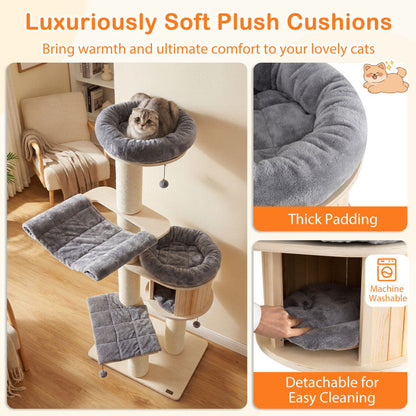 4-Layer 68.5-Inch Wooden Cat Tree Condo Activity Tower with Sisal Posts