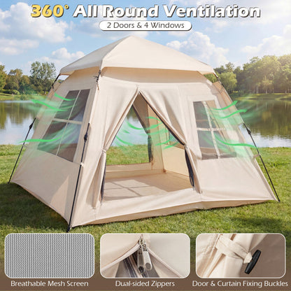 4 Person Camping Tent Portable Automatic Easy Setup with Rainfly and 2 Doors