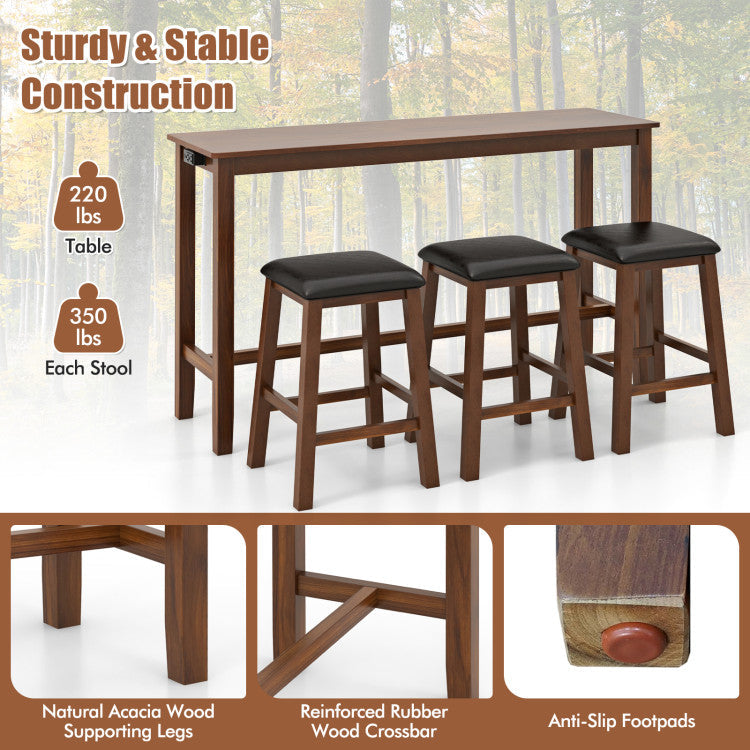 4-Piece Bar Table Set Counter-Height Table and 3 PVC Leather Upholstered Bar Stools