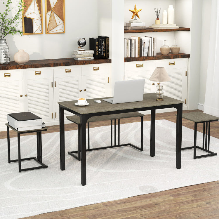 4 Pieces Space-Saving Dining Table Set with Bench and 2 Stools