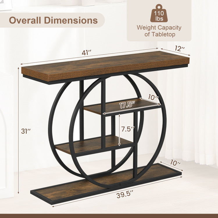 4-Tier Console Table 41 Inches Entryway Table with Storage Shelves