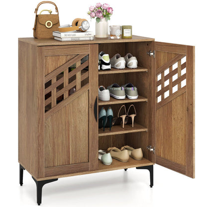 4 Tier Farmhouse Shoe Storage Cabinet with Removable Shelves and Metal Legs