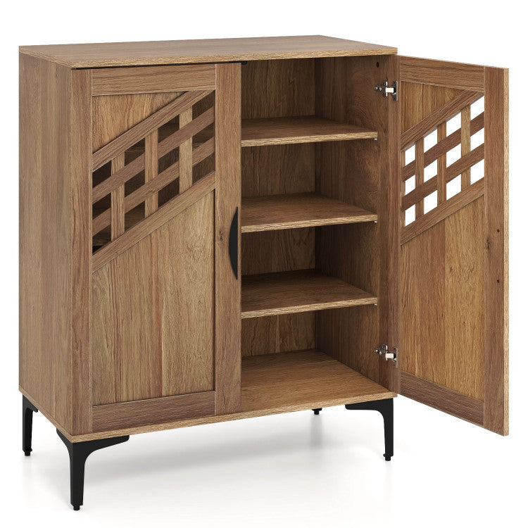 4 Tier Farmhouse Shoe Storage Cabinet with Removable Shelves and Metal Legs