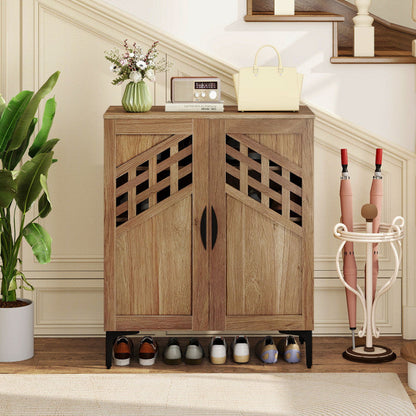 4 Tier Farmhouse Shoe Storage Cabinet with Removable Shelves and Metal Legs