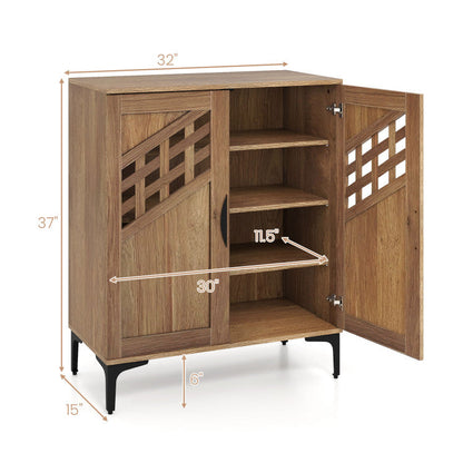 4 Tier Farmhouse Shoe Storage Cabinet with Removable Shelves and Metal Legs
