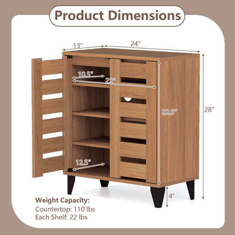 4-Tier Farmhouse Shoe Organizer with Louvered Door