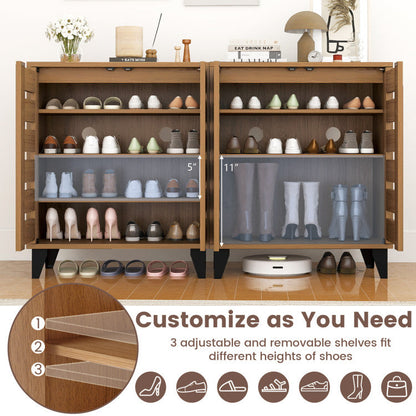 4-Tier Farmhouse Shoe Organizer with Louvered Door