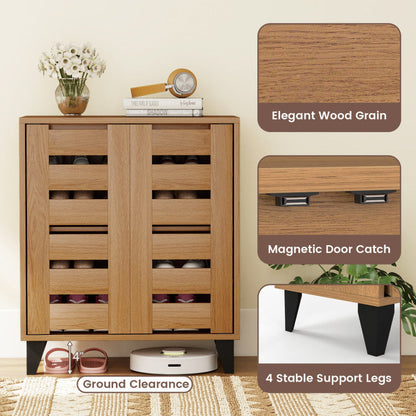 4-Tier Farmhouse Shoe Organizer with Louvered Door