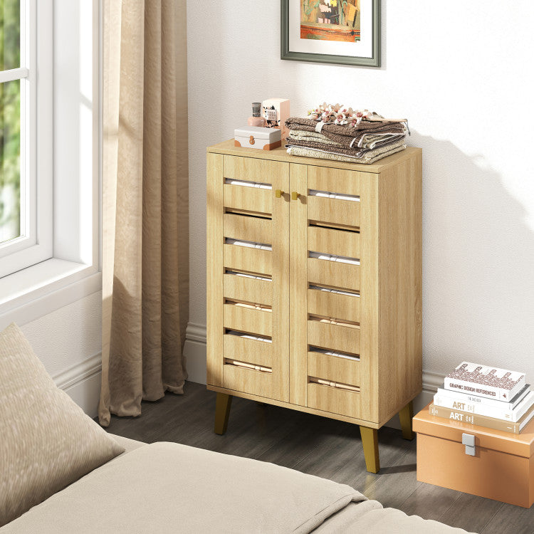 4-Tier Modern Freestanding Wooden Shoe Cabinet with Doors and Removable Shelves