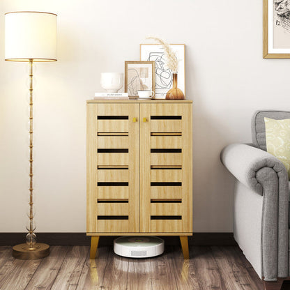 4-Tier Modern Freestanding Wooden Shoe Cabinet with Doors and Removable Shelves