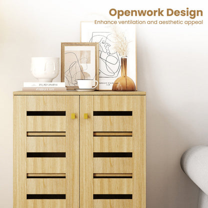 4-Tier Modern Freestanding Wooden Shoe Cabinet with Doors and Removable Shelves