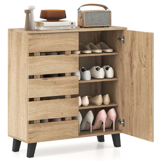 4-Tier Shoe Cabinet 2-Door Storage Organizer with Louvered Door