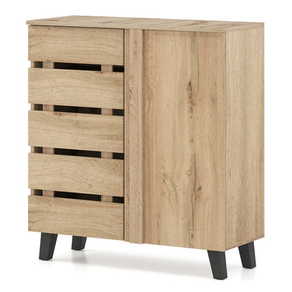 4-Tier Shoe Cabinet 2-Door Storage Organizer with Louvered Door