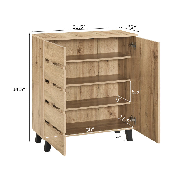 4-Tier Shoe Cabinet 2-Door Storage Organizer with Louvered Door