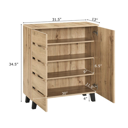 4-Tier Shoe Cabinet 2-Door Storage Organizer with Louvered Door