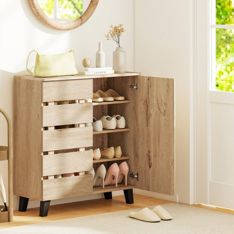 4-Tier Shoe Cabinet 2-Door Storage Organizer with Louvered Door