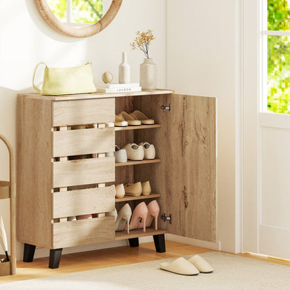4-Tier Shoe Cabinet 2-Door Storage Organizer with Louvered Door