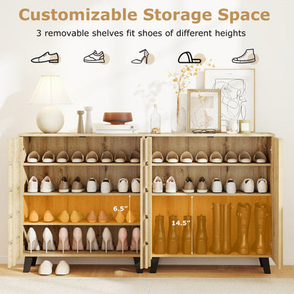 4-Tier Shoe Cabinet 2-Door Storage Organizer with Louvered Door