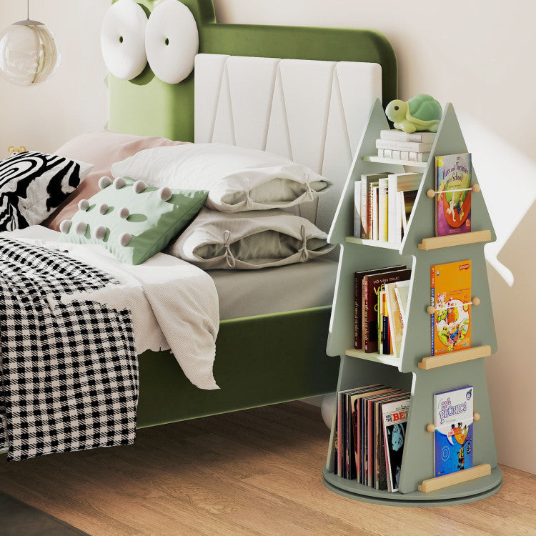 4 Tier Tree Shape Kids Rotating Bookshelf 360° Display Rack Storage Organizer